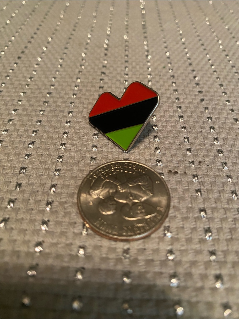 Heart-Shaped Enamel Brooch in Red, Black & Green